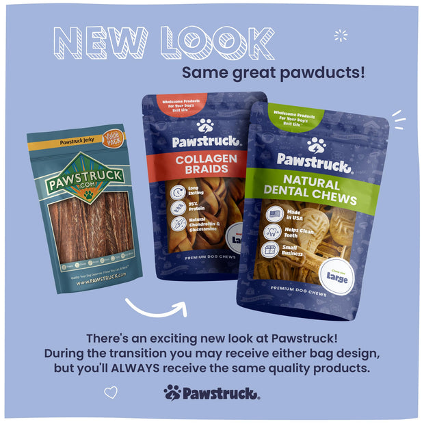 Pawstruck All Natural 5-6" Roasted Collagen Sticks for Dogs - Low Odor & Long Lasting Alternative to Bully Sticks and Rawhide Chews - Single Ingredient & Vet Approved - 10 Pack - Packaging May Vary